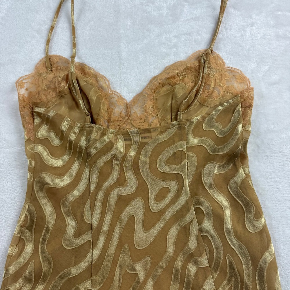 Vtg Victoria's Secret Maxi Slip Dress Womens XS Gold Lace Fairycore Glam Chemise - Picture 4 of 10